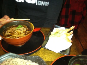 Soba with shrimp tempura